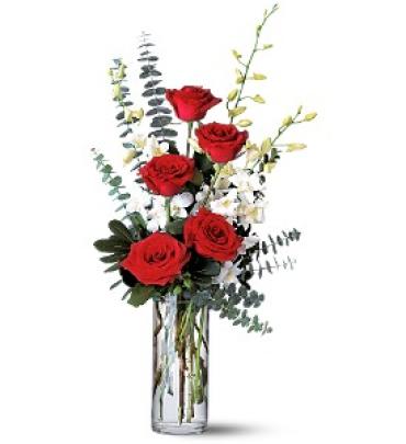 Red Roses & White Orchids