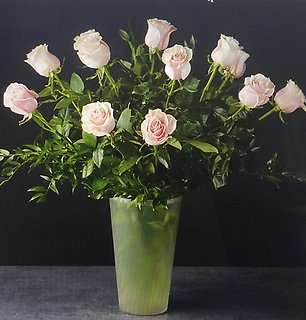Dozen Long Stem Pink Roses in a Vase