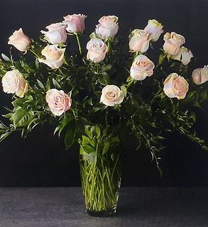 Two Dozen Pink Long-Stemmed Roses in a Vase
