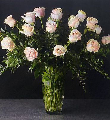 Two Dozen Pink Long-Stemmed Roses in a Vase